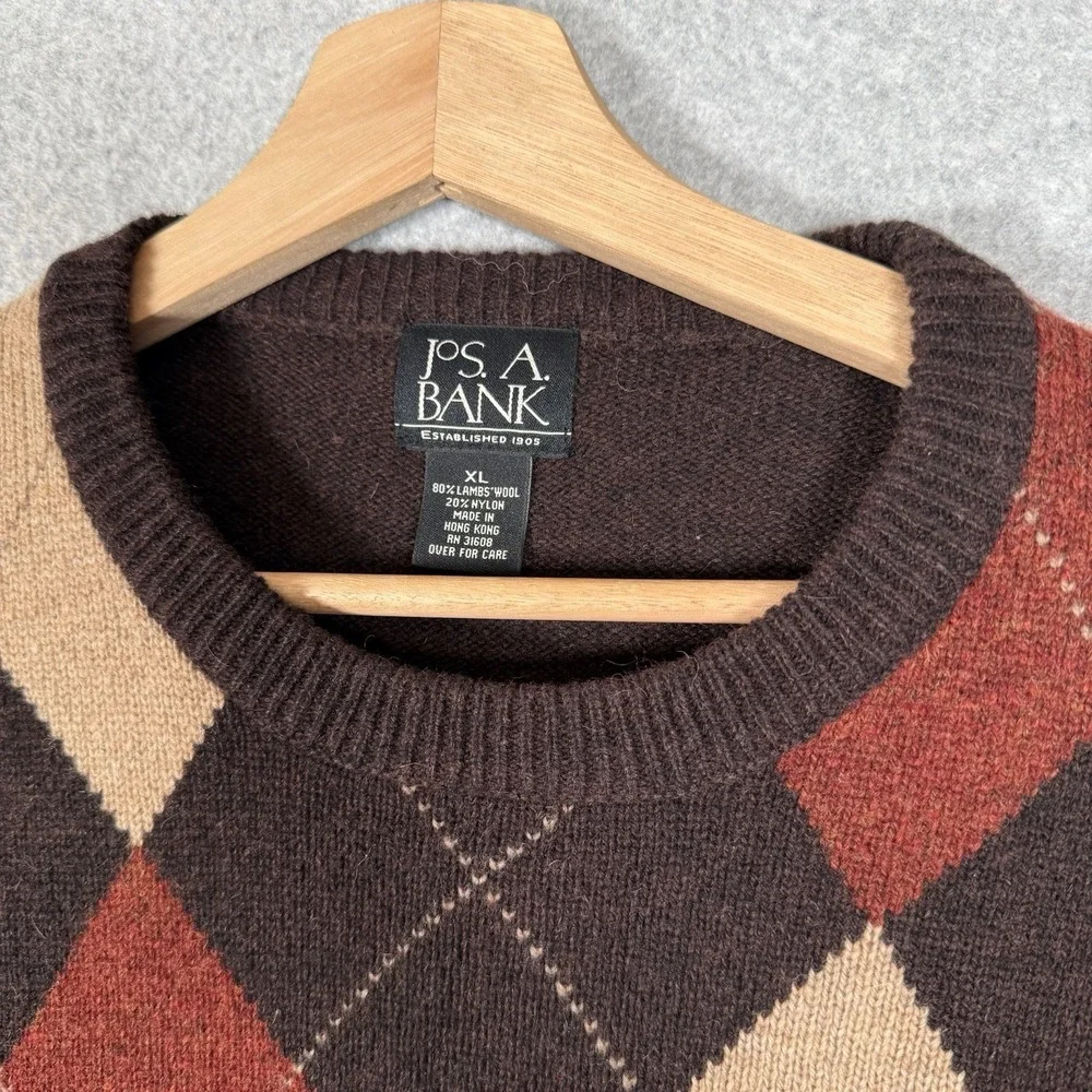 Jos A Bank Sweater Mens XL Vintage Argyle Lambswool‎ Pullover